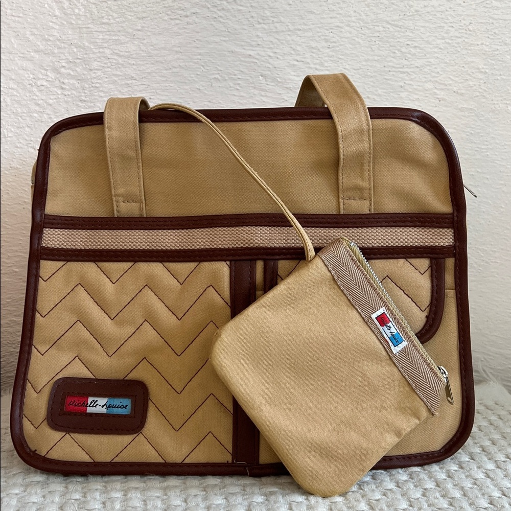 Vintage Michelle-Louise Neutral Quilted Tote with Brown Trim Tote Bag